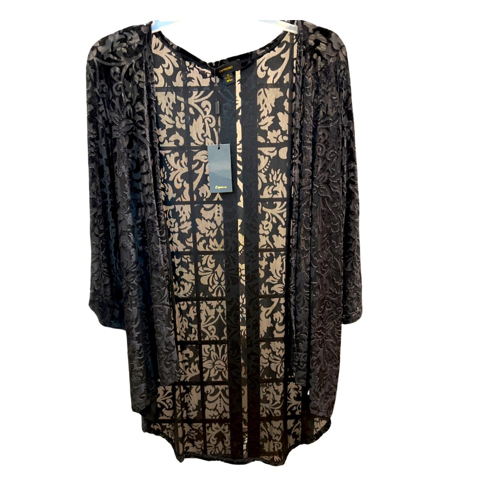black sheer with velvet designs cardigan lightweight